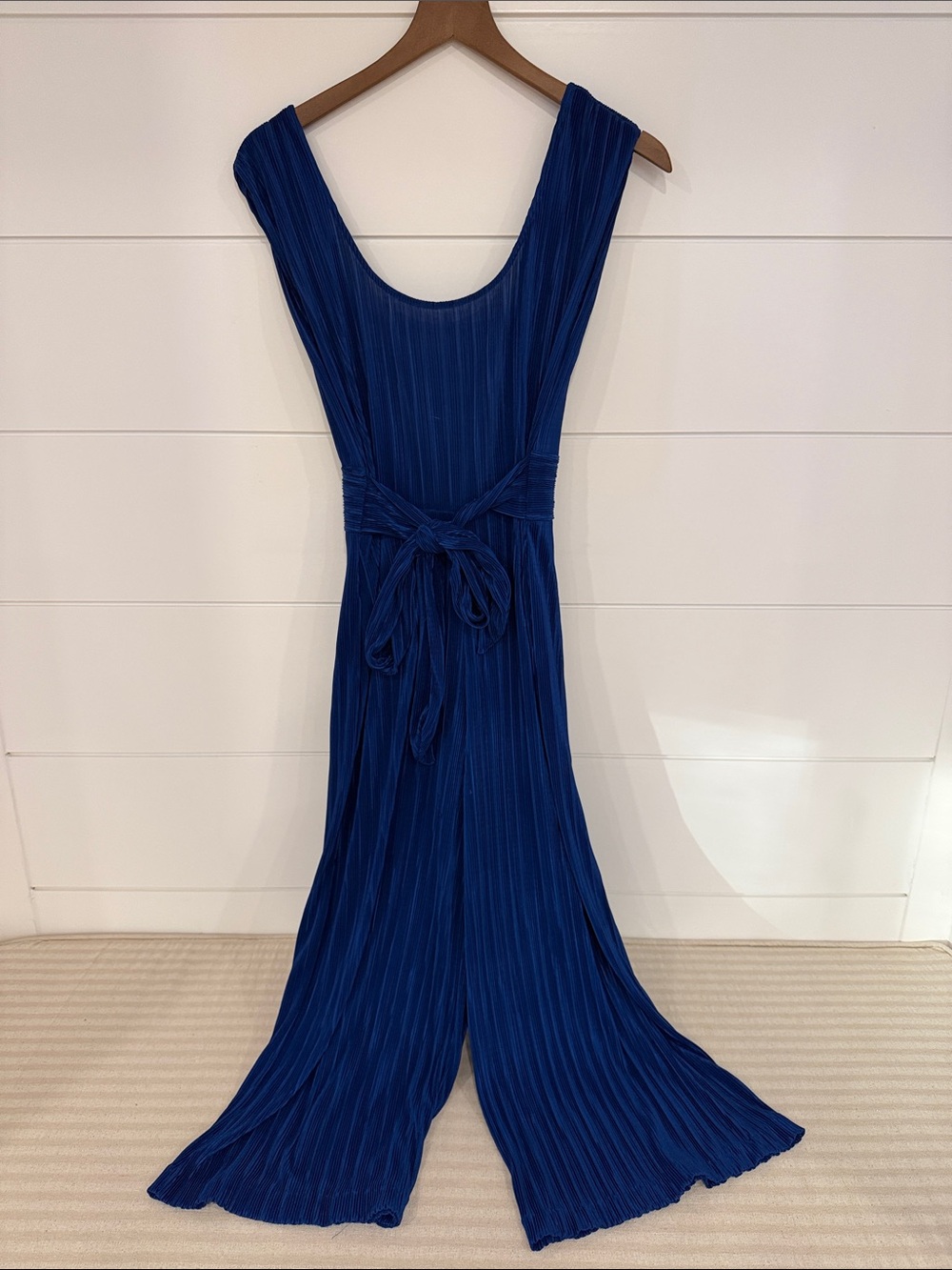 Anthropologie Sleeveless Pleated Wide-Leg Jumpsuit - Deep Blue